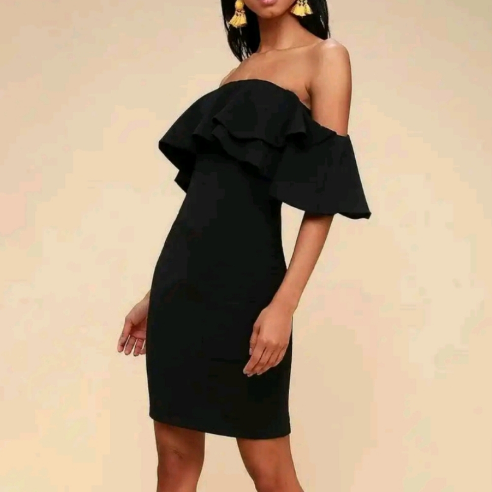 Lulus Aurelia Womens S Off The Shoulder Dress Bodycon Midi Pencil Party Black